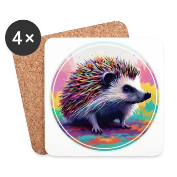 Colorful Digital Art - Hedgehog - Coasters (set of 4) - white - Front