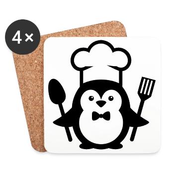 Pinguin Koch Silhouette minimalistisch mit Löffel - Untersetzer (4er-Set) - Weiß - Vorne