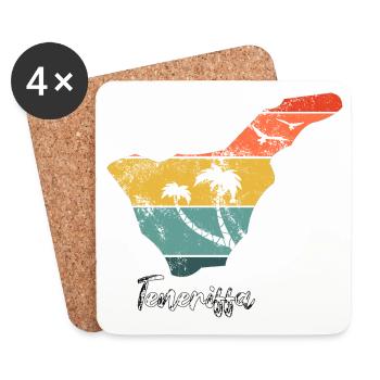 Tenerife map outline Canary Islands holiday vintage - Coasters (set of 4) - white - Front