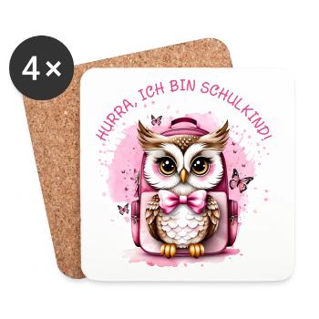 Owl satchel pink - Hooray I'm a schoolchild - Coasters (set of 4) - white - Front