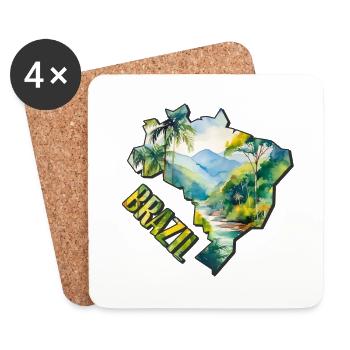 Carte à l’aquarelle Brésil - Dessous de verre (lot de 4) - blanc - Devant