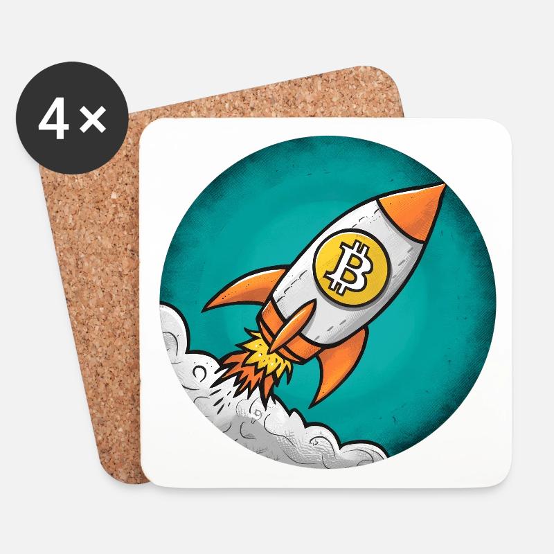 Krypto-Rakete: Bitcoin zum Mond! - Untersetzer (4er-Set) - Weiß