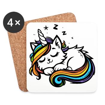 Sleeping Unicorn Cat (colorful) - Coasters (set of 4) - white - Front