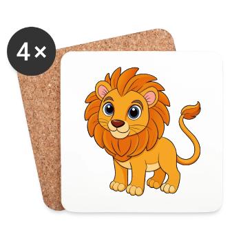 Lion Mignon Mascotte Personnage De Dessin Animé Kawaii - Dessous de verre (lot de 4) - blanc - Devant