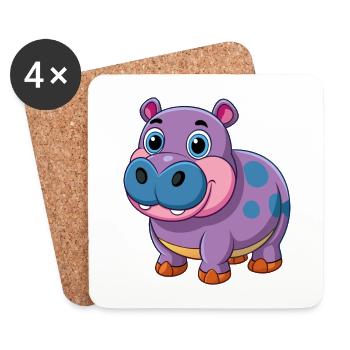 Hippopotame Mignon Mascotte Personnage De Dessin Animé Kawaii - Dessous de verre (lot de 4) - blanc - Devant