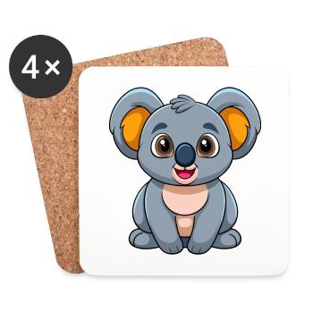 Koala Mascotte mignonne Personnage de dessin animé Kawaii - Dessous de verre (lot de 4) - blanc - Devant
