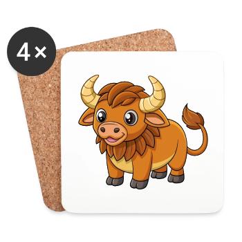 Buffalo Cute Mascot Cartoon Character Kawaii - Coasters (set of 4) - white - Front