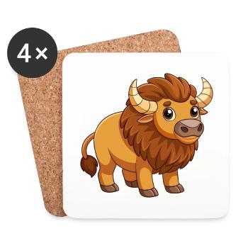 Bison Cute Mascot Cartoon Character Kawaii - Coasters (set of 4) - white - Front