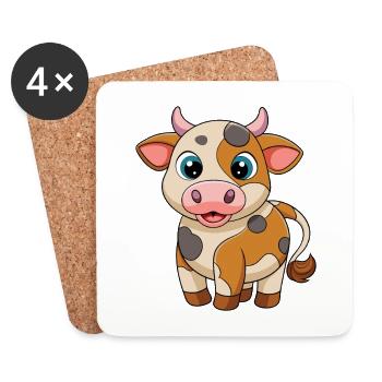 Cow Cute Mascot Cartoon Character Kawaii - Coasters (set of 4) - white - Front