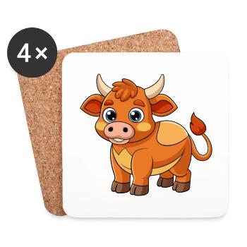 Bull Cute Mascot Cartoon Character Kawaii - Coasters (set of 4) - white - Front