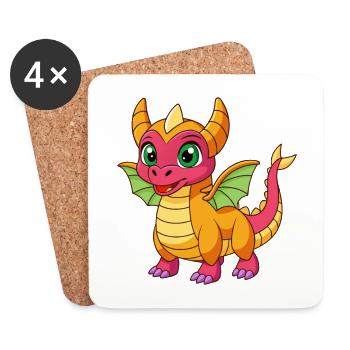 Dragon Cute Mascot Cartoon Character Kawaii - Coasters (set of 4) - white - Front