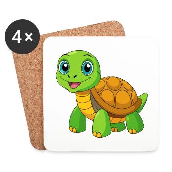 Schildkröte Niedliches Maskottchen Zeichentrickfigur Kawaii - Untersetzer (4er-Set) - Weiß - Vorne