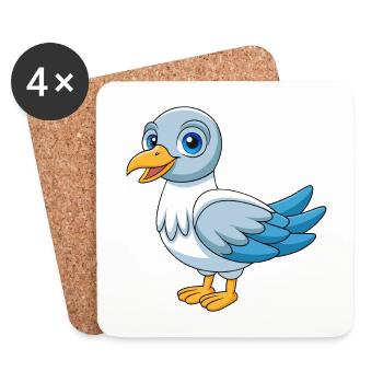 Seagull Cute Mascot Cartoon Character Kawaii - Coasters (set of 4) - white - Front