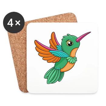 Colibri Mascotte mignonne Personnage de dessin animé Kawaii - Dessous de verre (lot de 4) - blanc - Devant