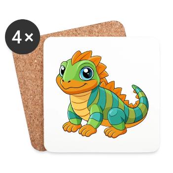 Iguana Cute Mascot Cartoon Character Kawaii - Coasters (set of 4) - white - Front