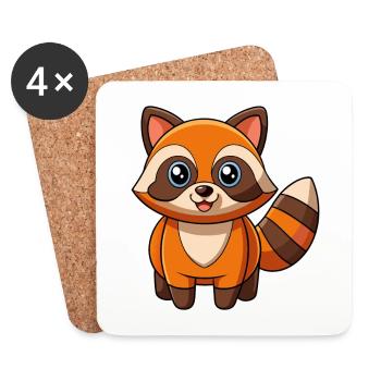 raton laveur mignon mascotte personnage de dessin animé kawaii - Dessous de verre (lot de 4) - blanc - Devant