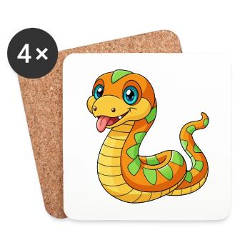 Snake Cute Mascot Cartoon Character Kawaii - Coasters (set of 4) - white - Front