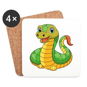 Anaconda Cute Mascot Cartoon Character Kawaii - Coasters (set of 4) - white - Front