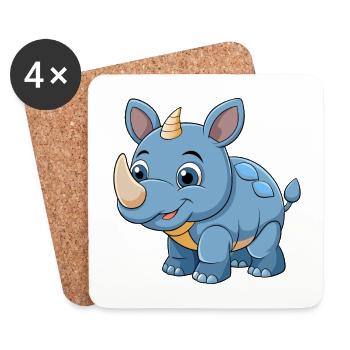 Rhino Cute Mascot Cartoon Character Kawaii - Coasters (set of 4) - white - Front