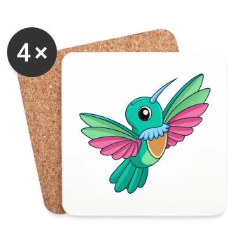 Colibri Mascotte mignonne Personnage de dessin animé Kawaii - Dessous de verre (lot de 4) - blanc - Devant
