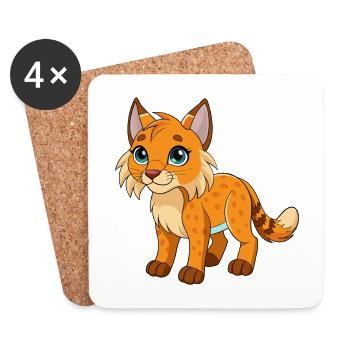 Lynx Mascotte mignonne Personnage de dessin animé Kawaii - Dessous de verre (lot de 4) - blanc - Devant