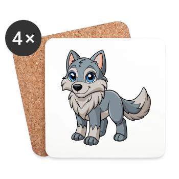 Wolf Cute Mascot Cartoon Character Kawaii - Coasters (set of 4) - white - Front