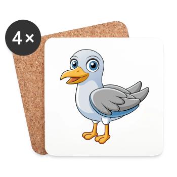 Seagull Cute Mascot Cartoon Character Kawaii - Coasters (set of 4) - white - Front