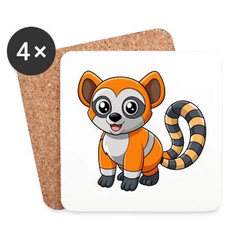 Lemur Cute Mascot Cartoon Character Kawaii - Coasters (set of 4) - white - Front