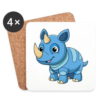 Rhino Cute Mascot Cartoon Character Kawaii - Coasters (set of 4) - white - Front