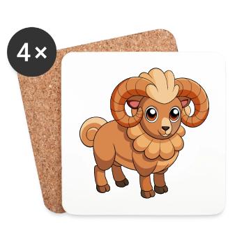 Ram Cute Mascot Cartoon Character Kawaii - Coasters (set of 4) - white - Front