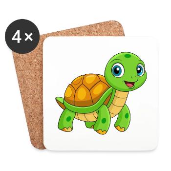 Turtle Cute Mascot Cartoon Character Kawaii - Coasters (set of 4) - white - Front