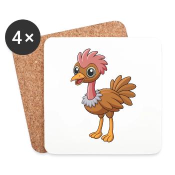 Ostrich Cute Mascot Cartoon Character Kawaii - Coasters (set of 4) - white - Front