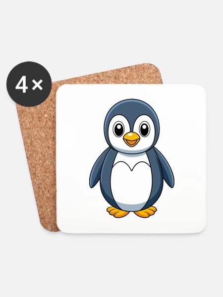 Pinguin Niedliche Maskottchen Zeichentrickfigur Kawaii - Untersetzer (4er-Set) - Weiß