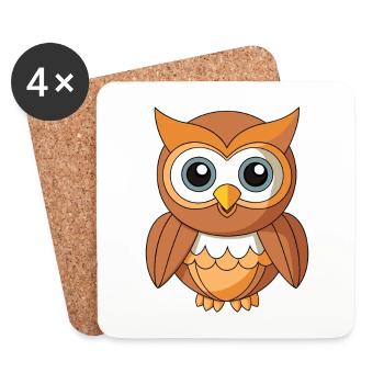 Owl Cute Mascot Cartoon Character Kawaii - Coasters (set of 4) - white - Front