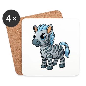 Zèbre Mignon Mascotte Personnage De Dessin Animé Kawaii - Dessous de verre (lot de 4) - blanc - Devant