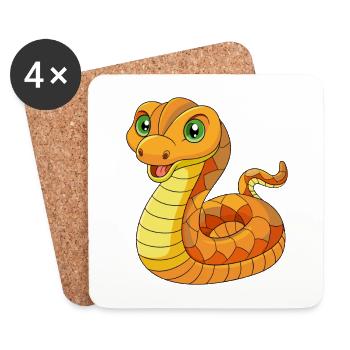 Snake Cute Mascot Cartoon Character Kawaii - Coasters (set of 4) - white - Front