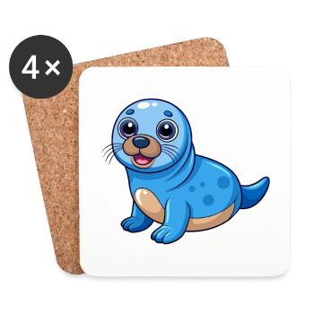 Seal Cute Mascot Cartoon Character Kawaii - Coasters (set of 4) - white - Front