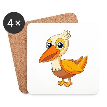 Pelican Cute Mascot Cartoon Character Kawaii - Coasters (set of 4) - white - Front