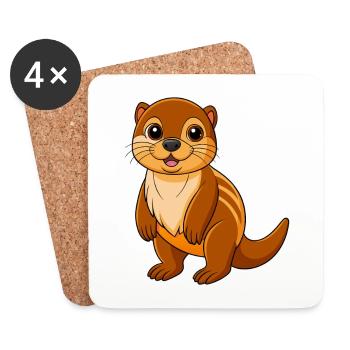 Loutre Mascotte mignonne Personnage de dessin animé Kawaii - Dessous de verre (lot de 4) - blanc - Devant