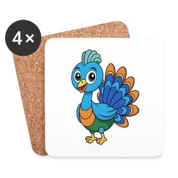 Peacock Cute Mascot Cartoon Character Kawaii - Coasters (set of 4) - white - Front