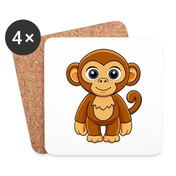 Chimpanzee Cute Mascot Cartoon Character Kawaii - Coasters (set of 4) - white - Front