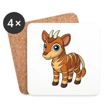 Okapi Cute Mascot Cartoon Character Kawaii - Coasters (set of 4) - white - Front