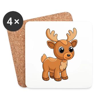 Moose Cute Mascot Cartoon Character Kawaii - Coasters (set of 4) - white - Front