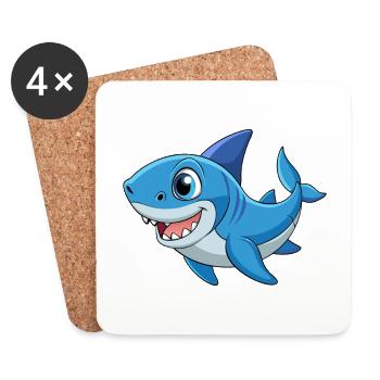 Requin Mignon Mascotte Personnage De Dessin Animé Kawaii - Dessous de verre (lot de 4) - blanc - Devant