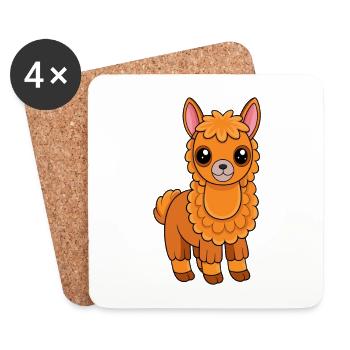Llama Cute Mascot Cartoon Character Kawaii - Coasters (set of 4) - white - Front