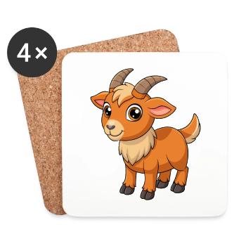Goat Cute Mascot Cartoon Character Kawaii - Coasters (set of 4) - white - Front