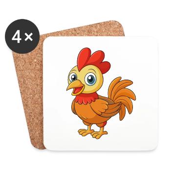 Rooster Cute Mascot Cartoon Character Kawaii - Coasters (set of 4) - white - Front