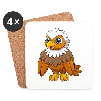 Eagle Cute Mascot Cartoon Character Kawaii - Coasters (set of 4) - white - Front