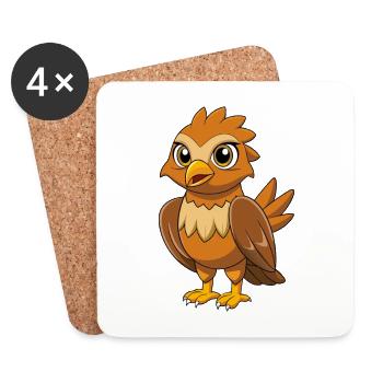 Hawk Cute Mascot Cartoon Character Kawaii - Coasters (set of 4) - white - Front