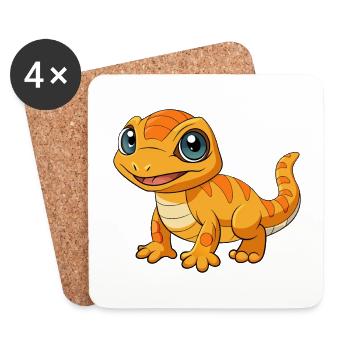Lizard Cute Mascot Cartoon Character Kawaii - Coasters (set of 4) - white - Front